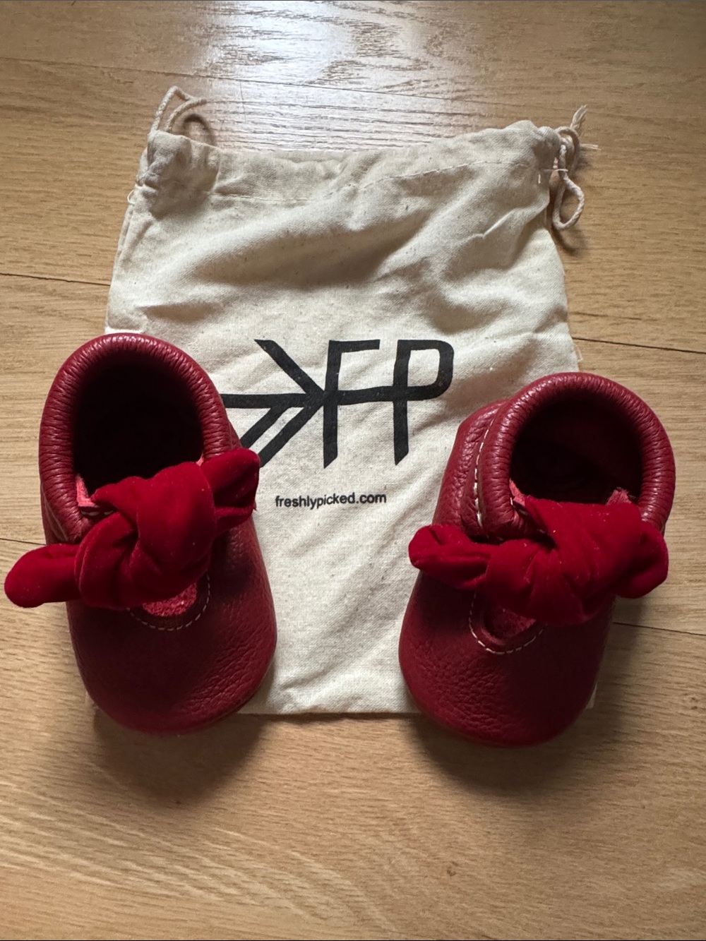 Freshly Picked Scarlet Velvet Knotted Bow Baby Shoe